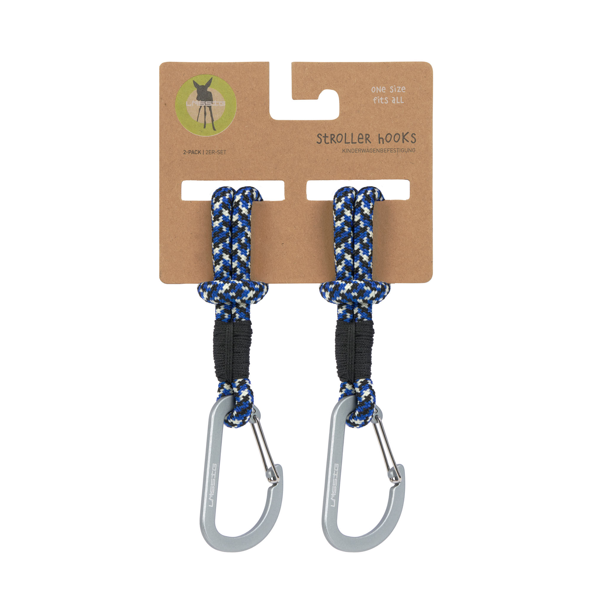Kinderwagenhaken 2er Set - Karabiner, Schwarz Blau
