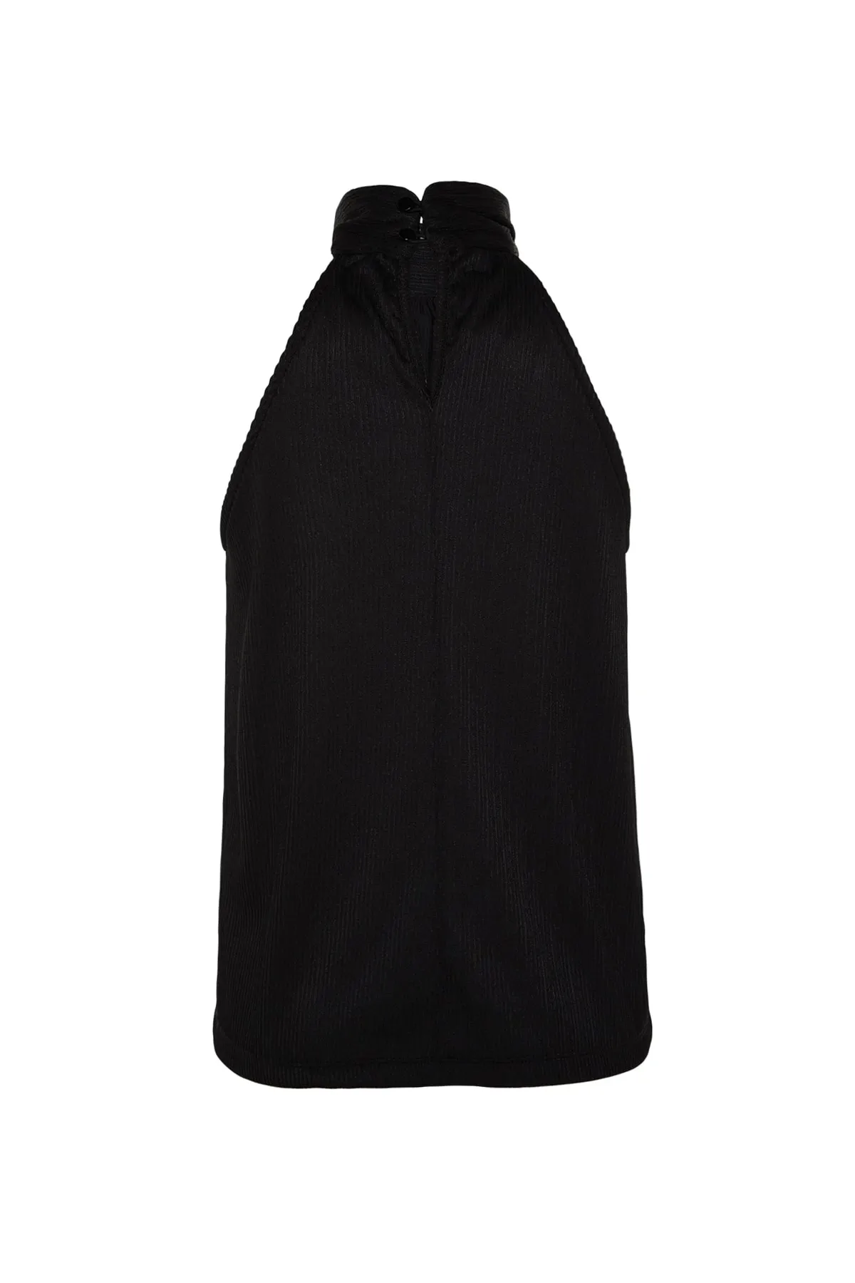 Trendyol Collection  Schwarze, plissierte Strickbluse mit hohem Kragen TWOSS23BZ00952