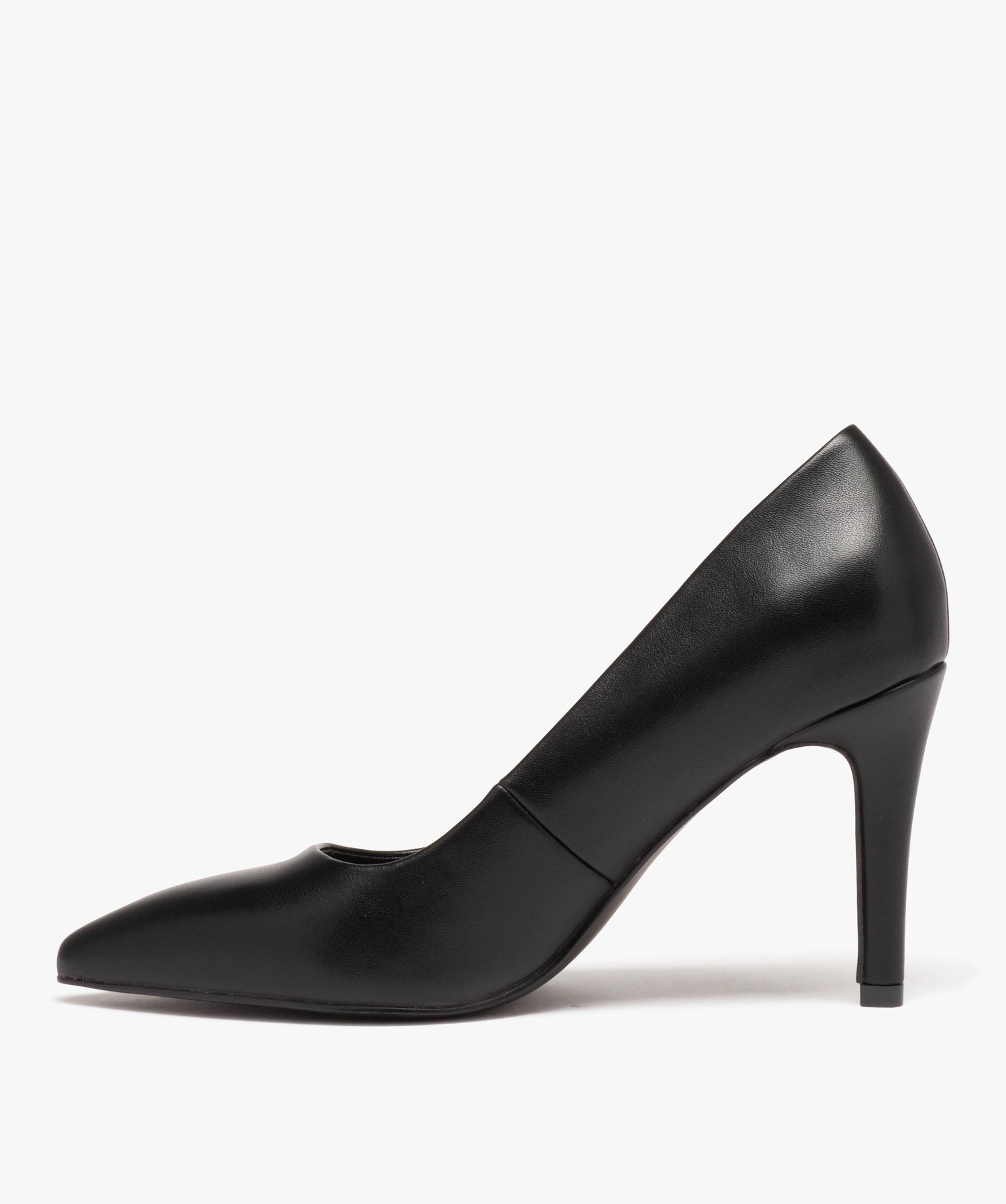 Escarpins femme unis à bout pointu et talon haut noir | GEMO