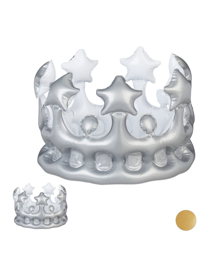 relaxdays 2x Aufblaskrone in Silber günstig kaufen onesize