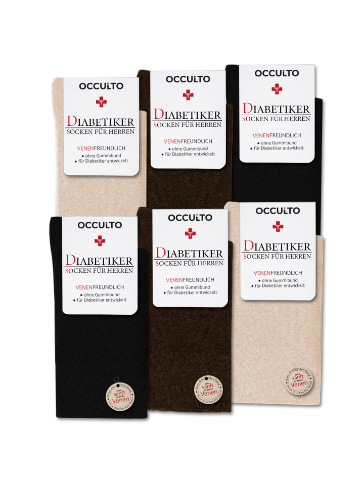 Occulto 6er Pack Diabetikersocken ohne Naht ohne Gummibund Oliver in Braun-Mix günstig kaufen
