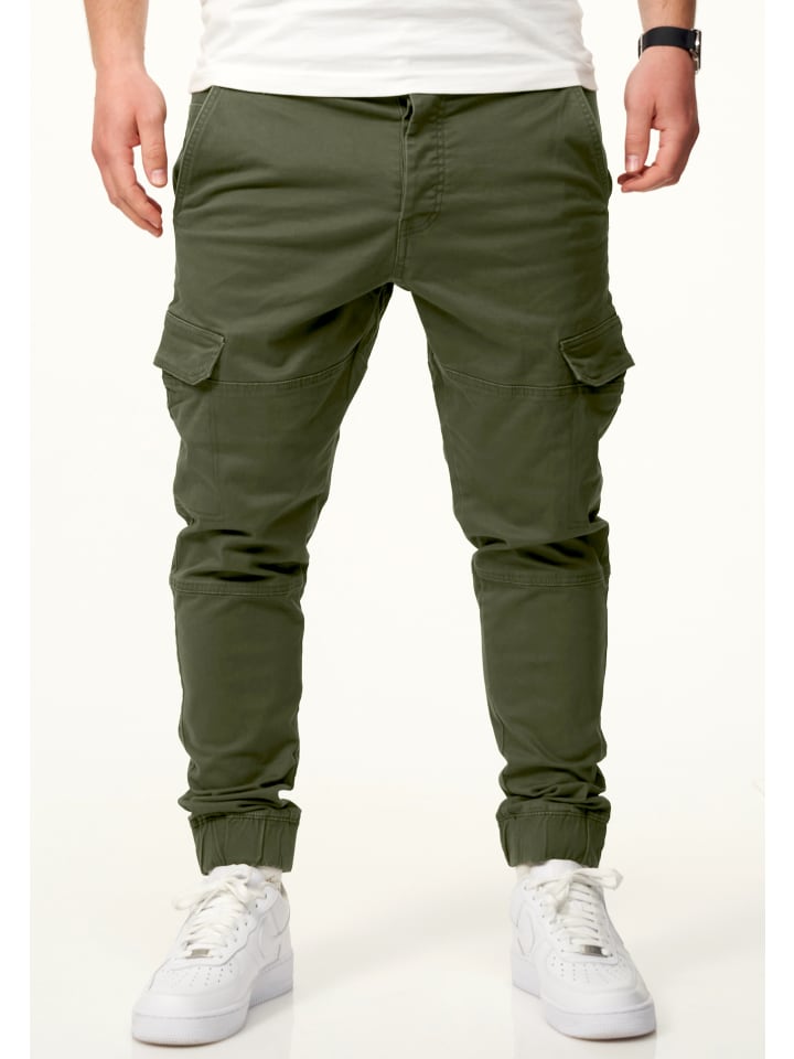 DAILY COTTON Cargohose - mit elastischen Beinbündchen Jogger-Hose Jeans in Khaki günstig kaufen