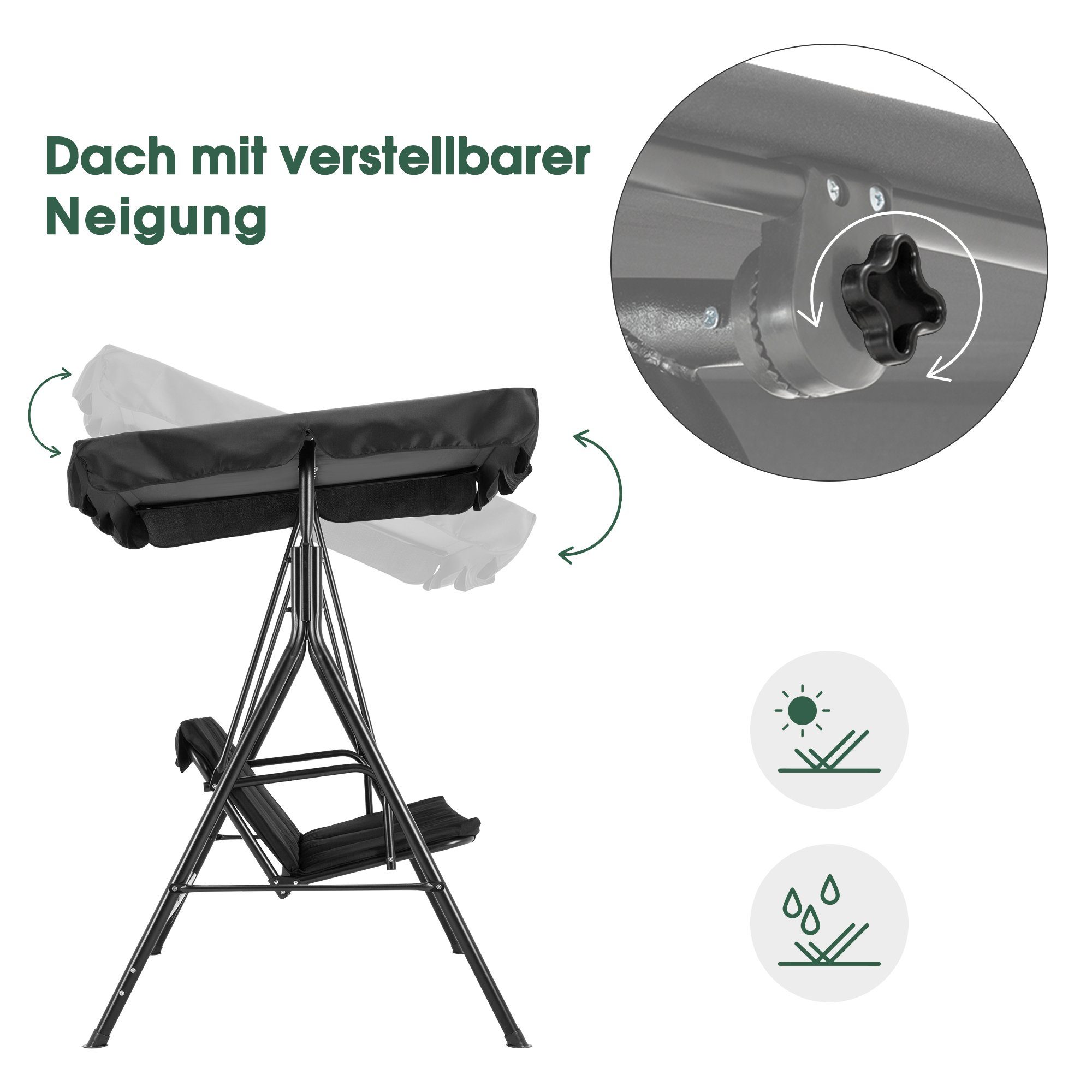 MCombo Hollywoodschaukel MCombo 3-Sitzer Hollywoodschaukel Gartenschaukel 8003/8007, 3-Sitzer, Mit gepolsterter Sitzauflage, Gartenliege Schaukelbank, Schaukelbank mit Sonnendach, outdoor