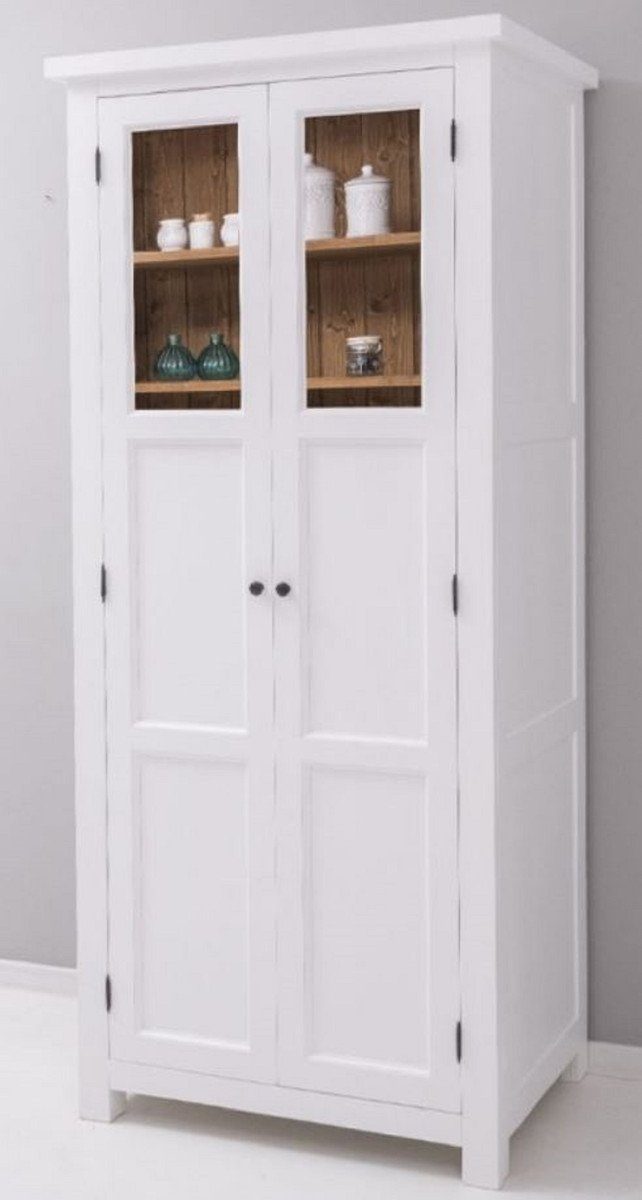 Casa Padrino Küchenbuffet Casa Padrino Landhausstil Esszimmerschrank Weiß / Naturfarben 96 x 65 x H. 220 cm - Massivholz Küchenschrank mit 2 Türen - Esszimmer Möbel im Landhausstil - Landhausstil Esszimmer Einrichtung
