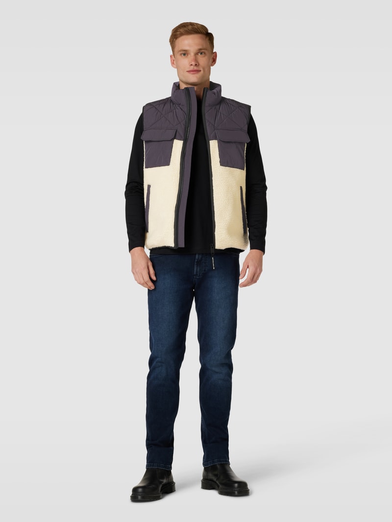 Weste in Two-Tone-Machart Modell 'Mat' in ecru
