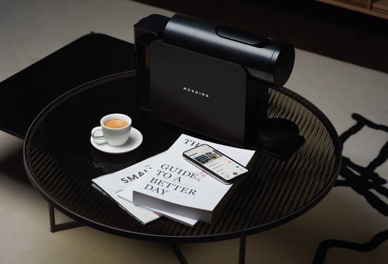 Morning Kapselmaschine Drink Morning, App + int. Waage, Schwarz - inkl. Gratis-Kaffeekapseln