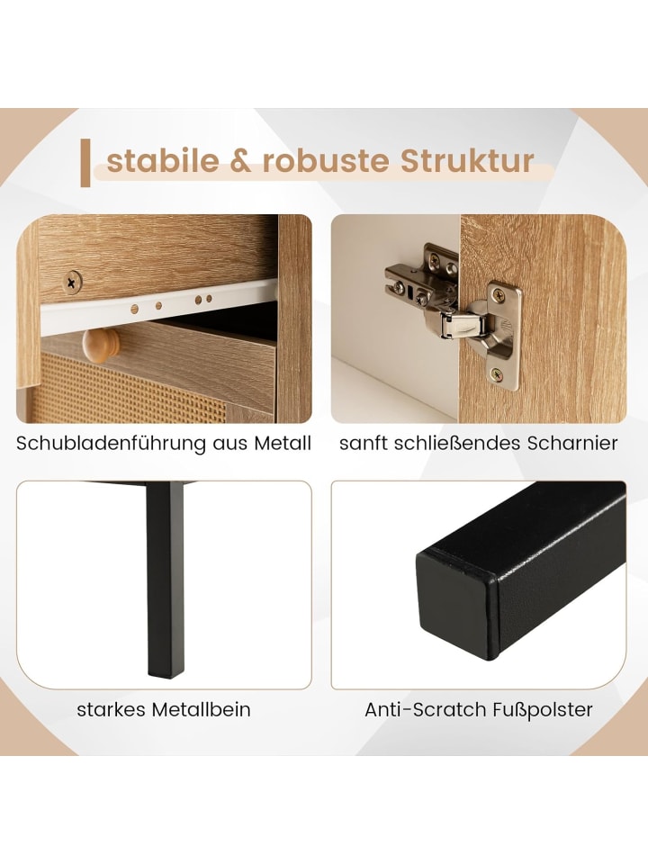 COSTWAY Sideboard mit 3 Schubladen 80cm in Beige günstig kaufen onesize