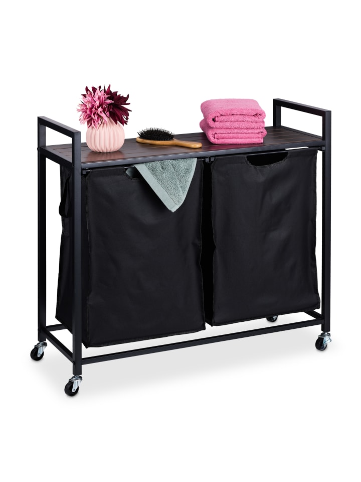 relaxdays Wäschekorbregal in Schwarz/ Braun - (B)80 x (H)75,5 x (T)33 cm günstig kaufen onesize
