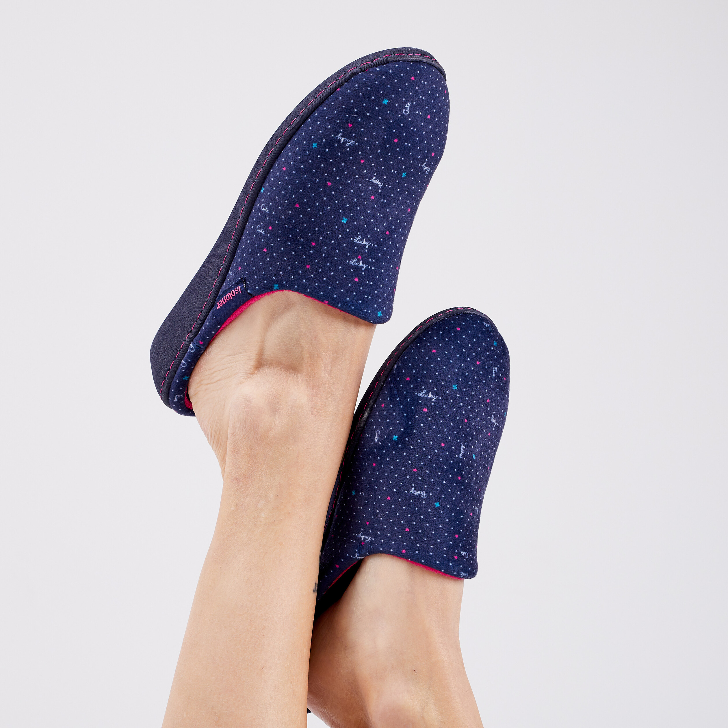 Chaussons mules compensés Isotoner bleu femme | La Halle