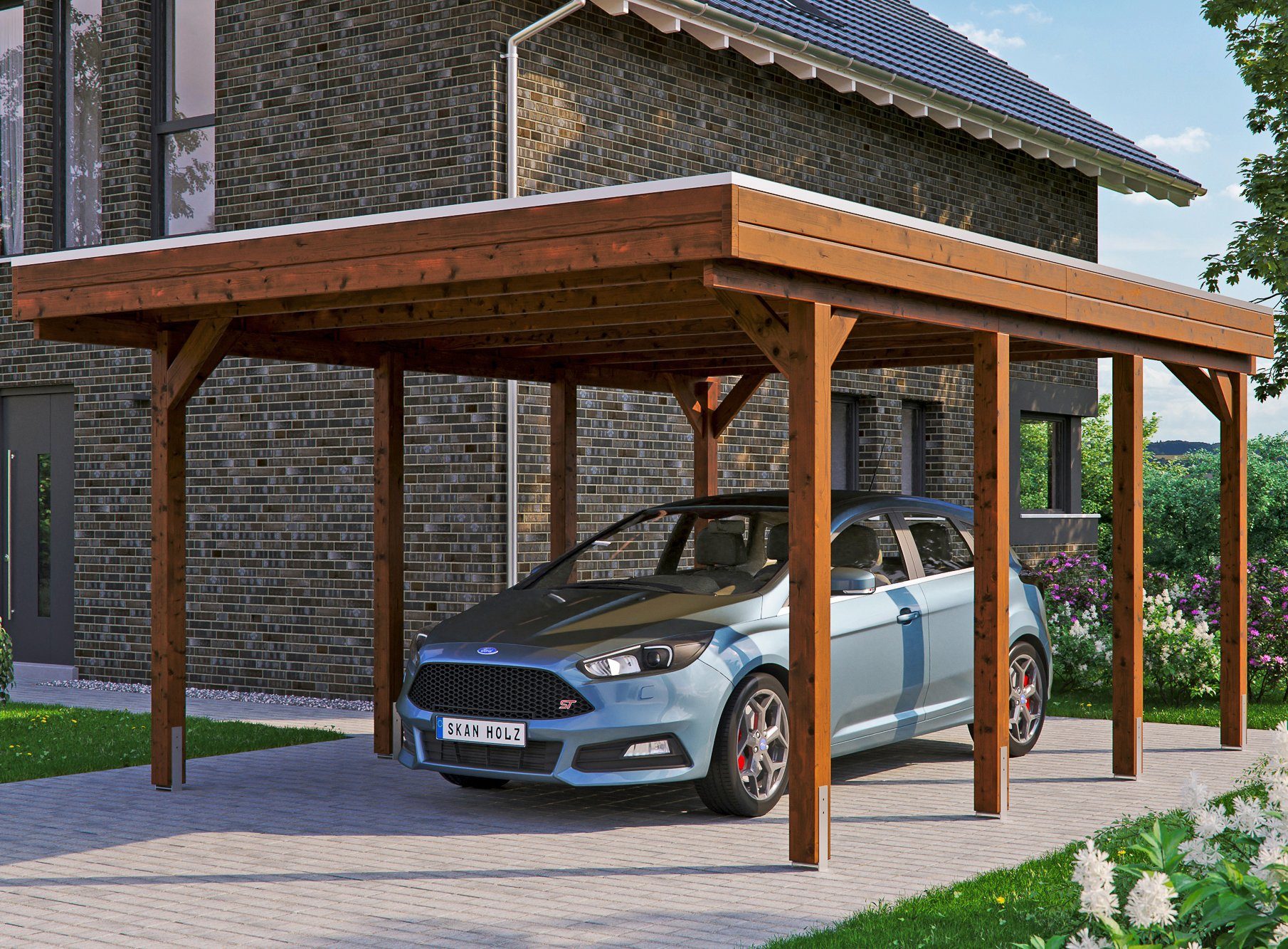 Skanholz Einzelcarport Friesland, BxT: 397x555 cm, 221 cm Einfahrtshöhe