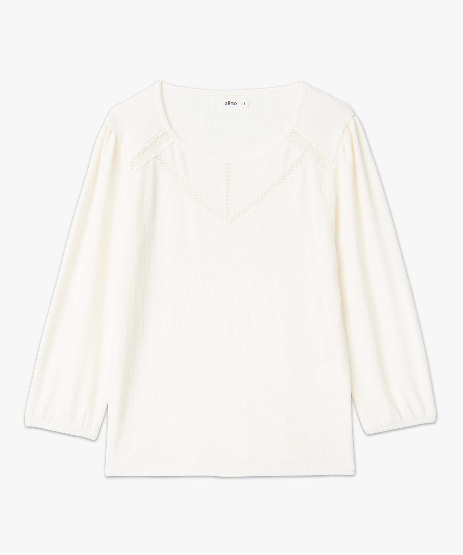 Tee-shirt femme à manches longues en maille texturée ecru | GEMO