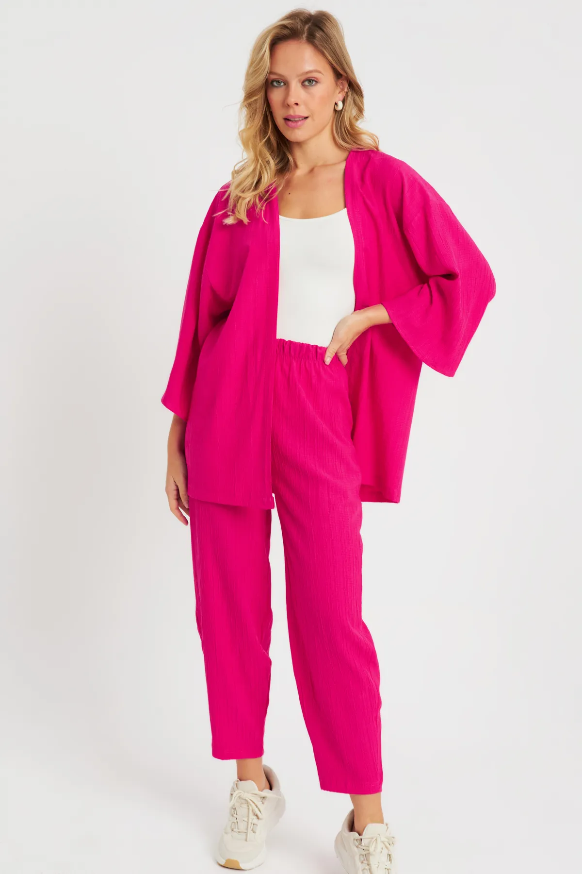 Cool & Sexy  Gewickeltes Kimono-Set für Damen Fuchsia Q983