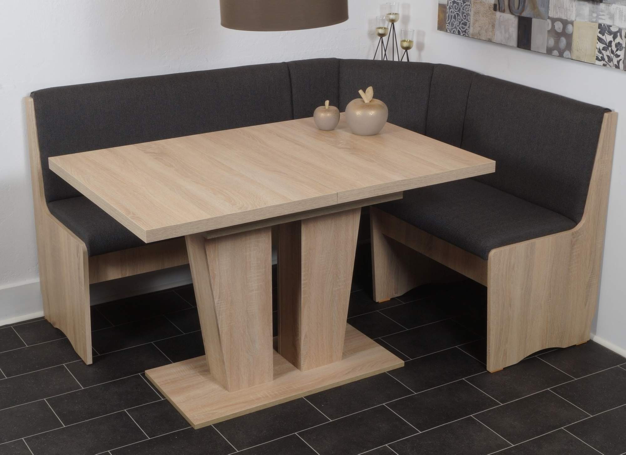 Trendmöbel24 Eckbankgruppe Eckbankgruppe DUISBURG mit Säulentisch Verona Sonoma ausziehbar, (4-tlg)