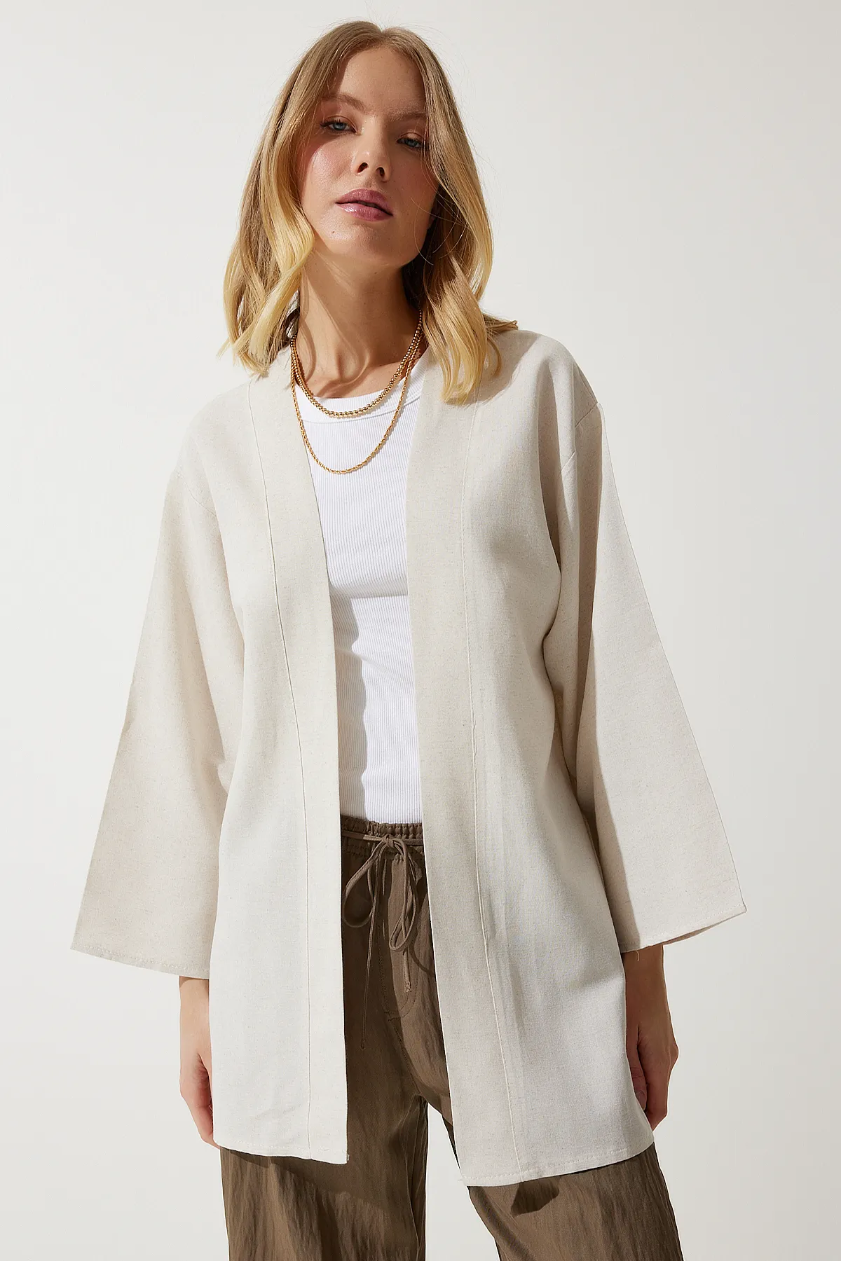 Happiness İstanbul  Kimono & Kaftan - Beige - Regular Fit
