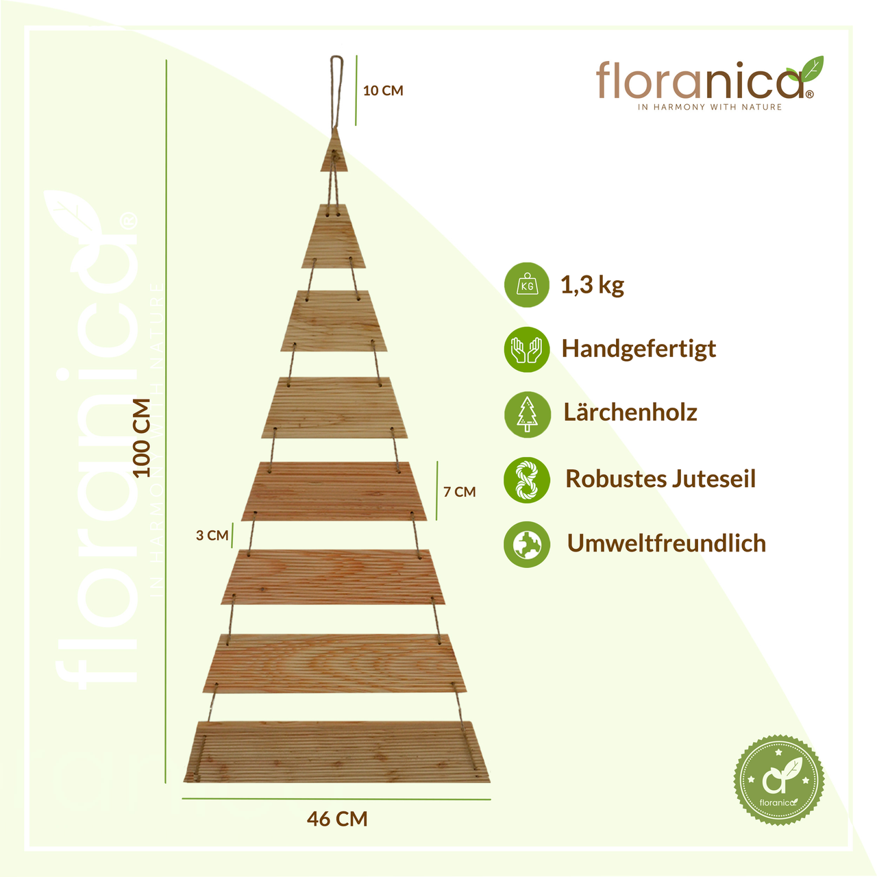 Pemicont Floranica Weihnachtsdeko Hängender Weihnachtsbaum 100 cm hoch Lärchenholz