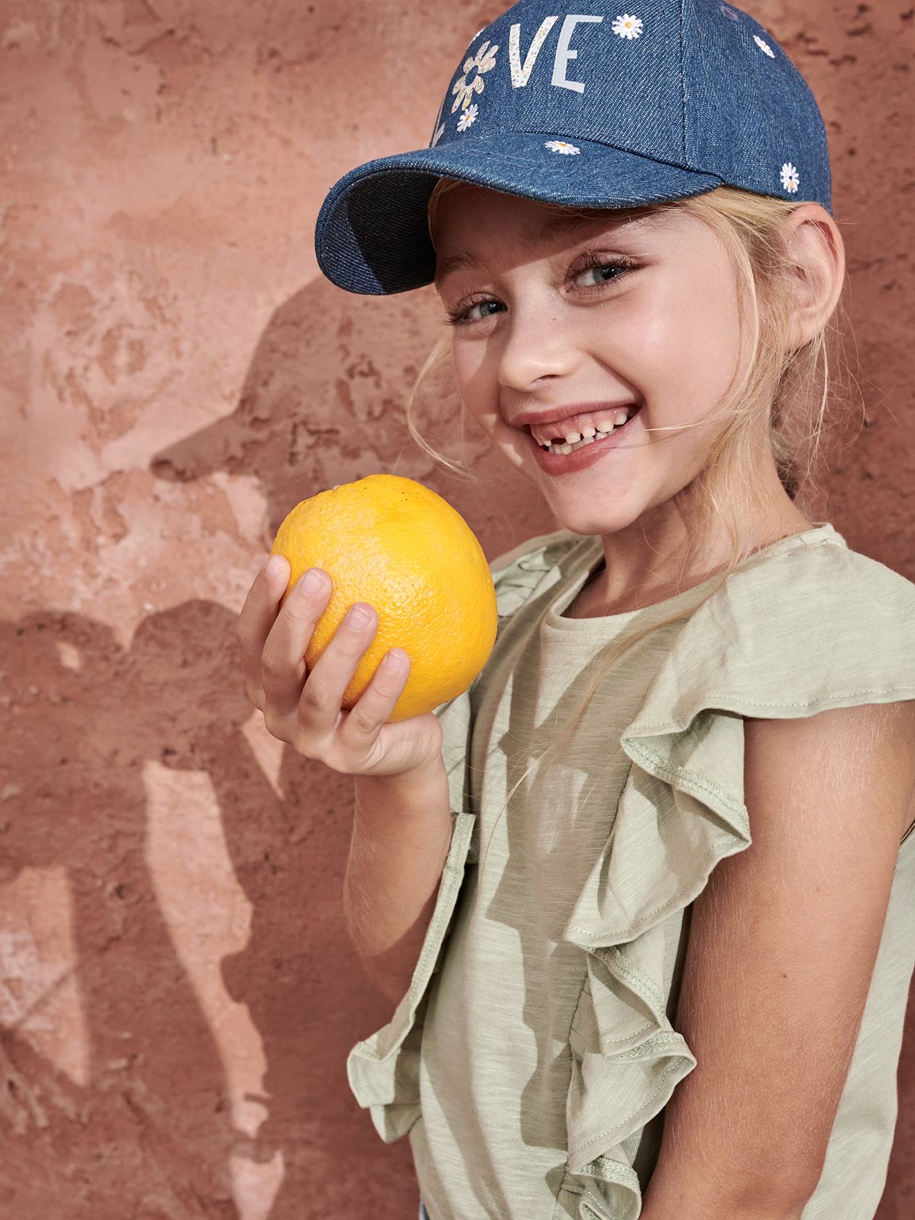 T-shirt à volants fille pêche
