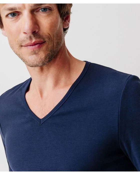 Tee-shirt col V, maille interlock Thermolactyl