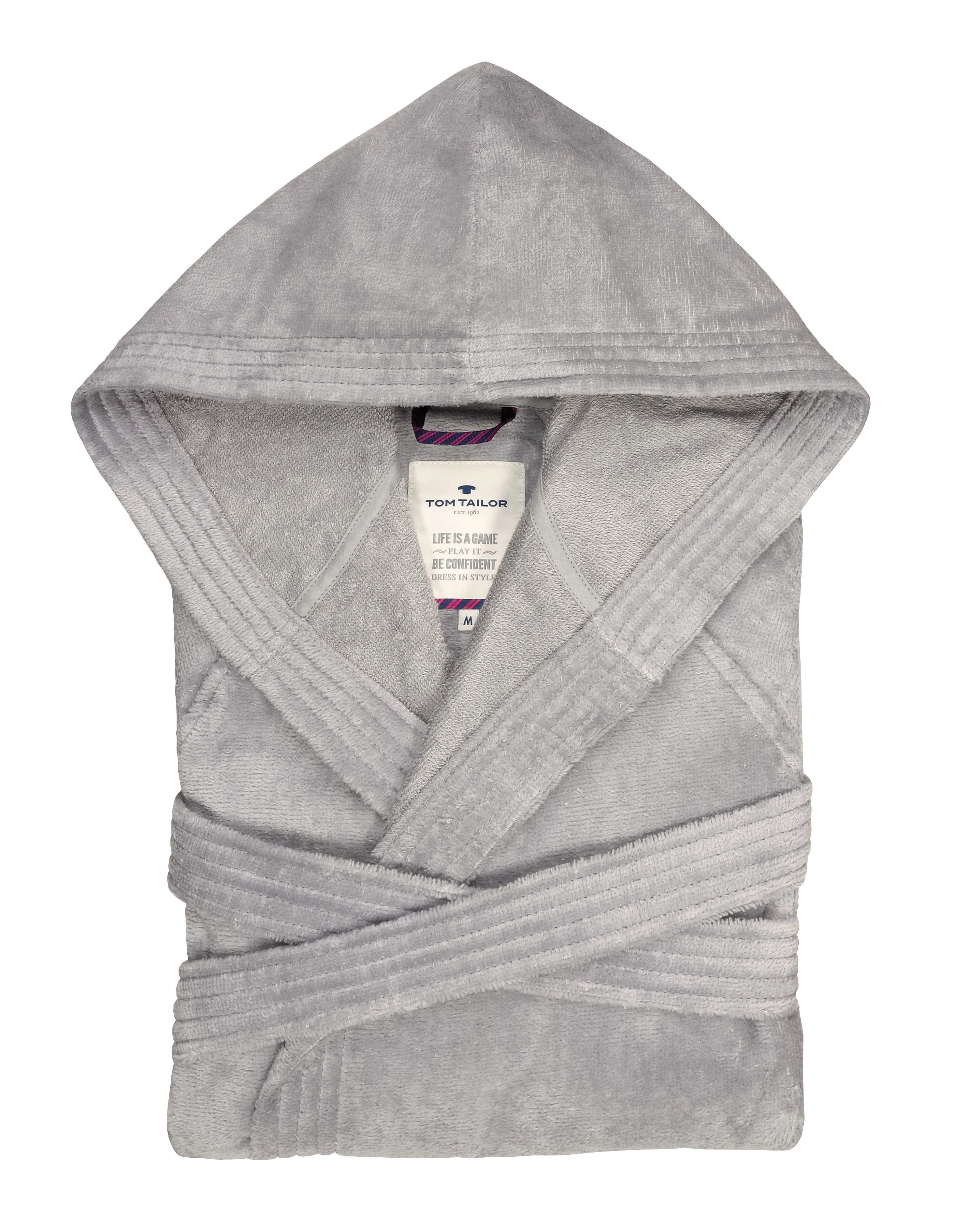 TOM TAILOR HOME Unisex-Bademantel Velours, Langform, Frotteevelours, Kapuze, Gürtel, für Damen & Herren, in feiner Samt-Optik