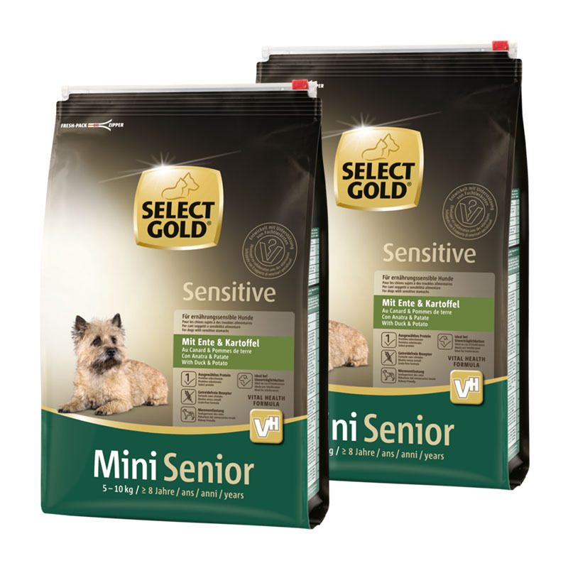 SELECT GOLD Hundetrockenfutter SELECT GOLD Sensitive Mini Senior Ente & Kartoffel 2x4 kg