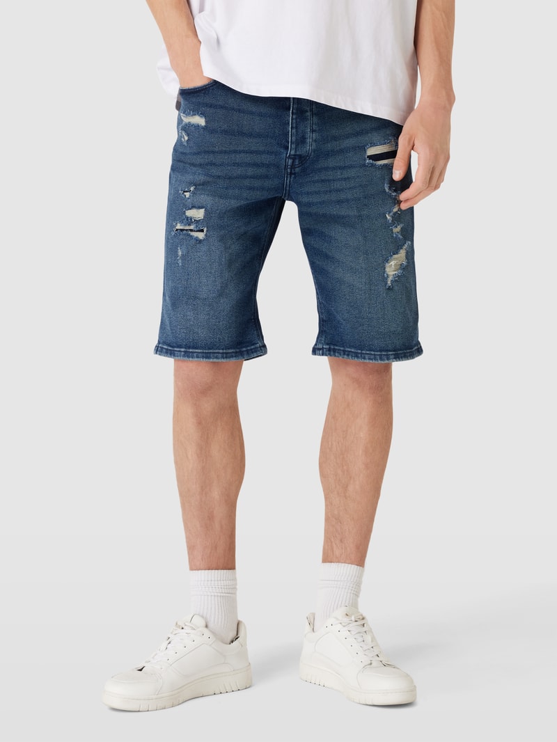 Jeansshorts im Destroyed-Look in dunkelblau