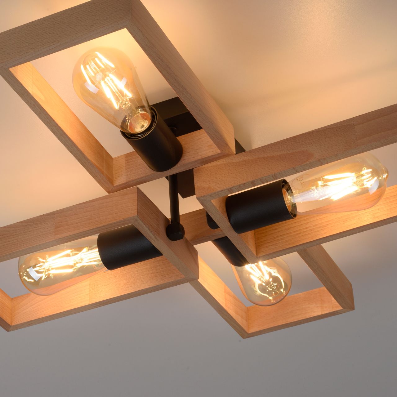 JUST LIGHT LeuchtenDirekt Deckenleuchte FRAME, 4xE27/max. 60W, Innenleuchte, IP20, Metall und Holz