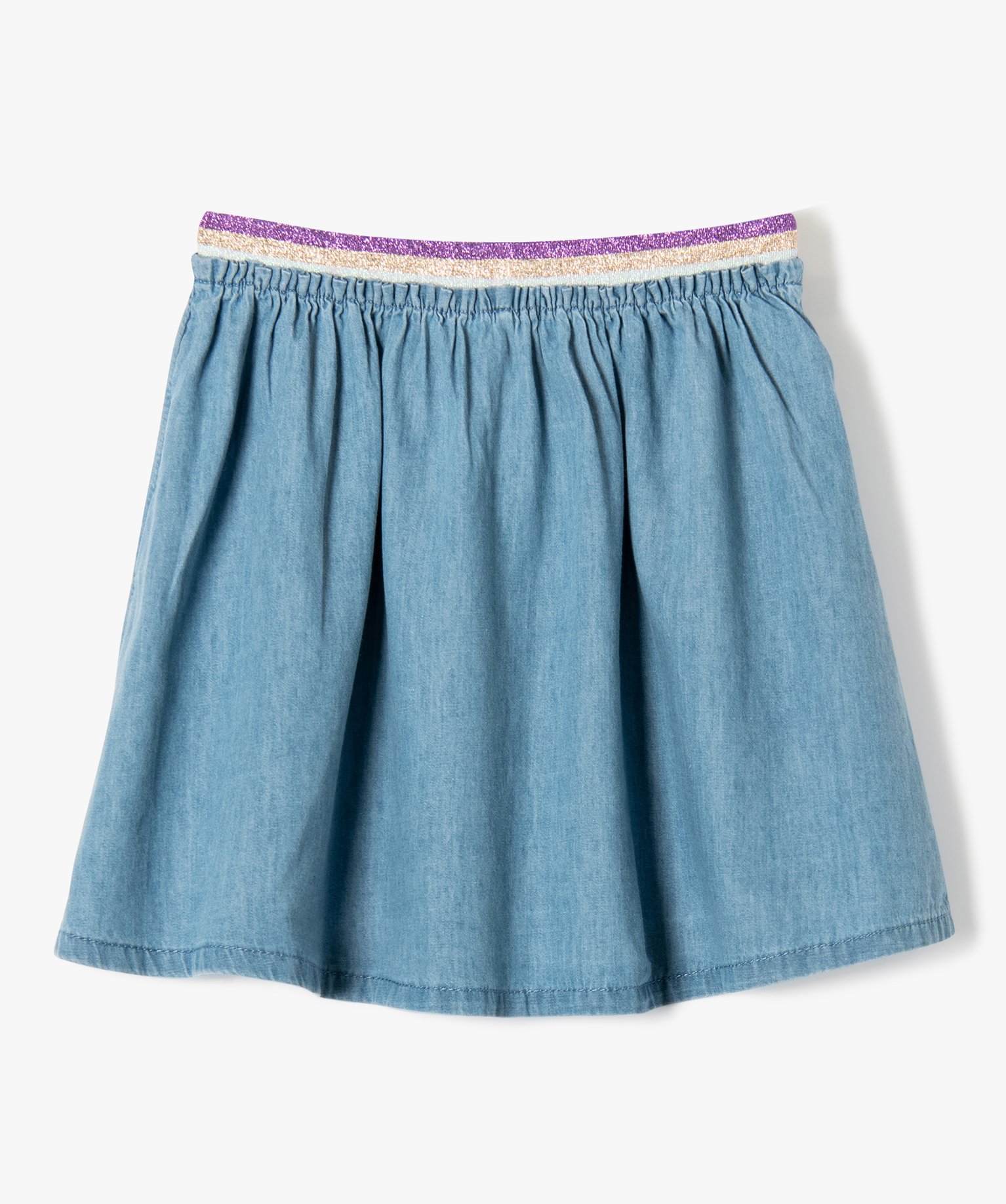 Jupe en jean à ceinture élastique pailletée fille stone | GEMO