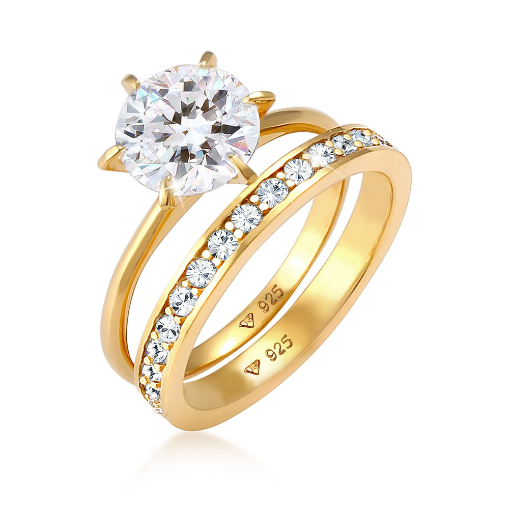 Elli Elli Bague Femmes Bande Set Solitaire Glamoureux avec Cristaux en Argent Sterling Bague