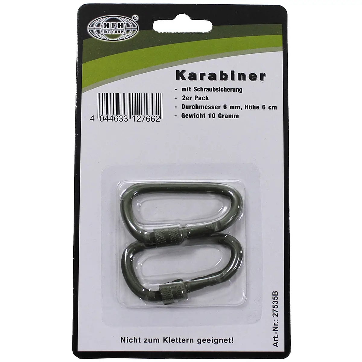 2 Stk Karabiner Schraubverschluss oliv