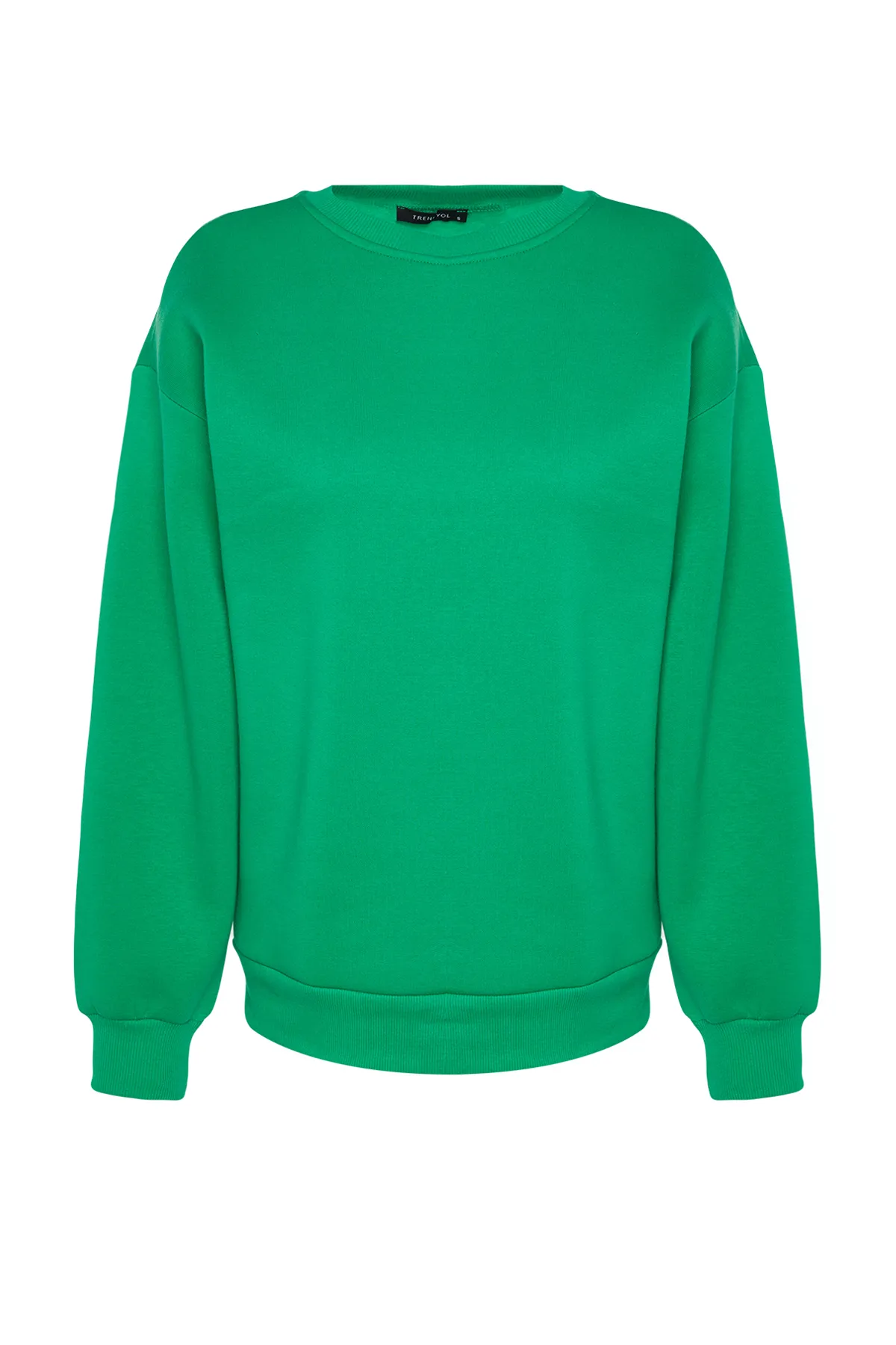 Trendyol Collection  Grünes Oversize/Bequem geschnittenes Basic-Rundhals-Sweatshirt aus dickem Fleece mit Innenfutter TWOAW24SW00102