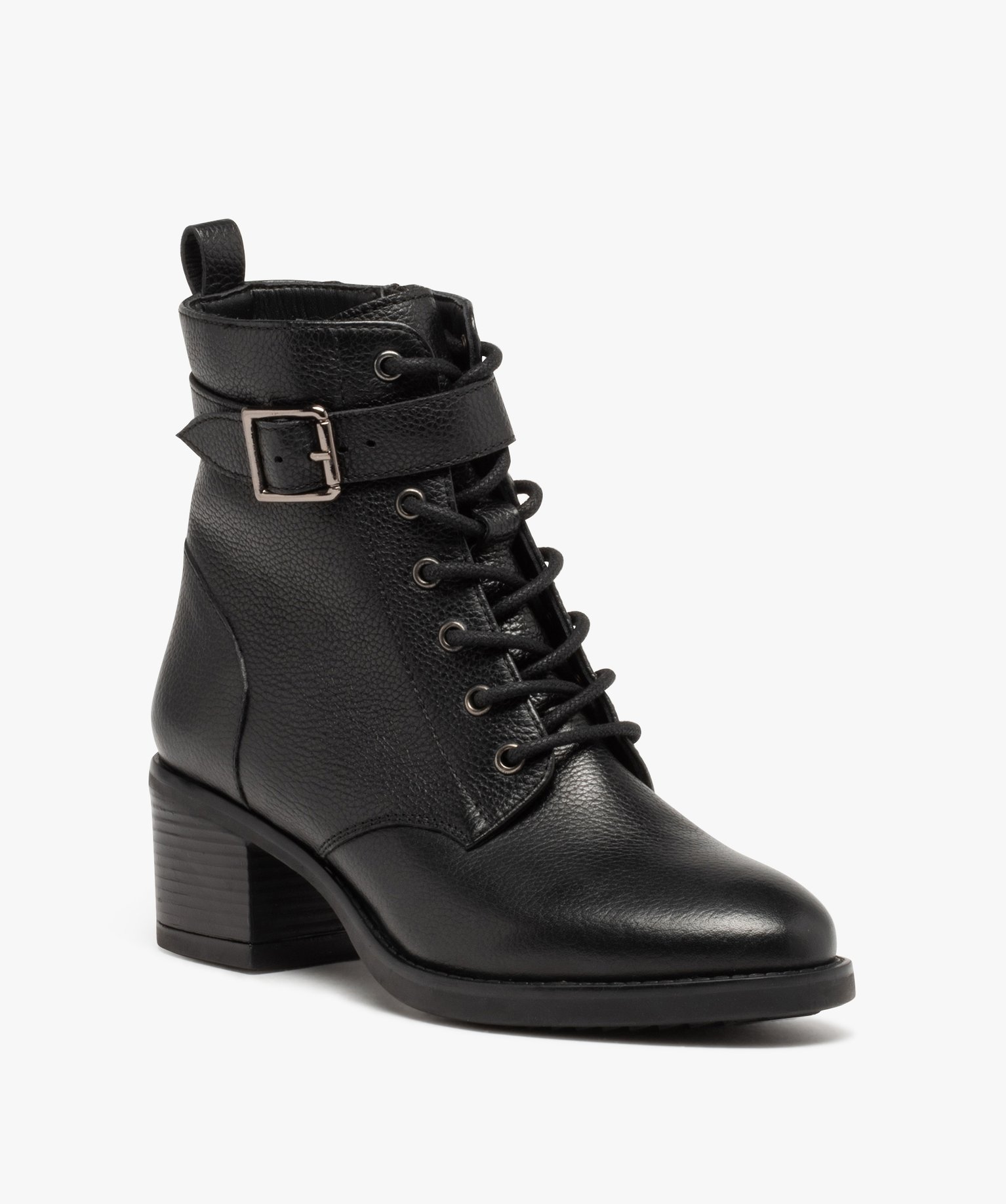 Bottines femme à talon en cuir grainé uni - Taneo noir | GEMO