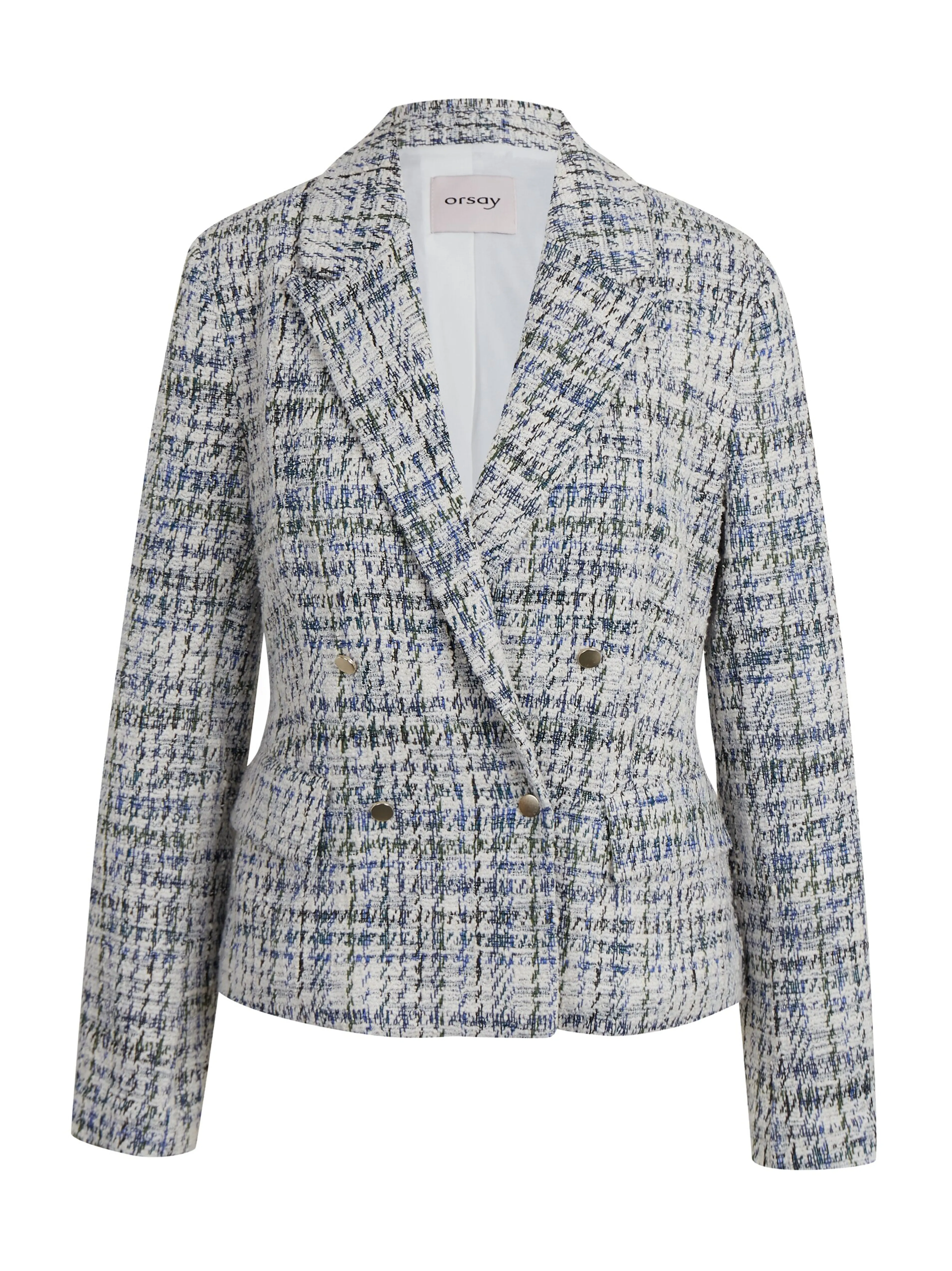 Blaue und cremefarbene zweireihige Tweed-Jacke Damen ORSAY