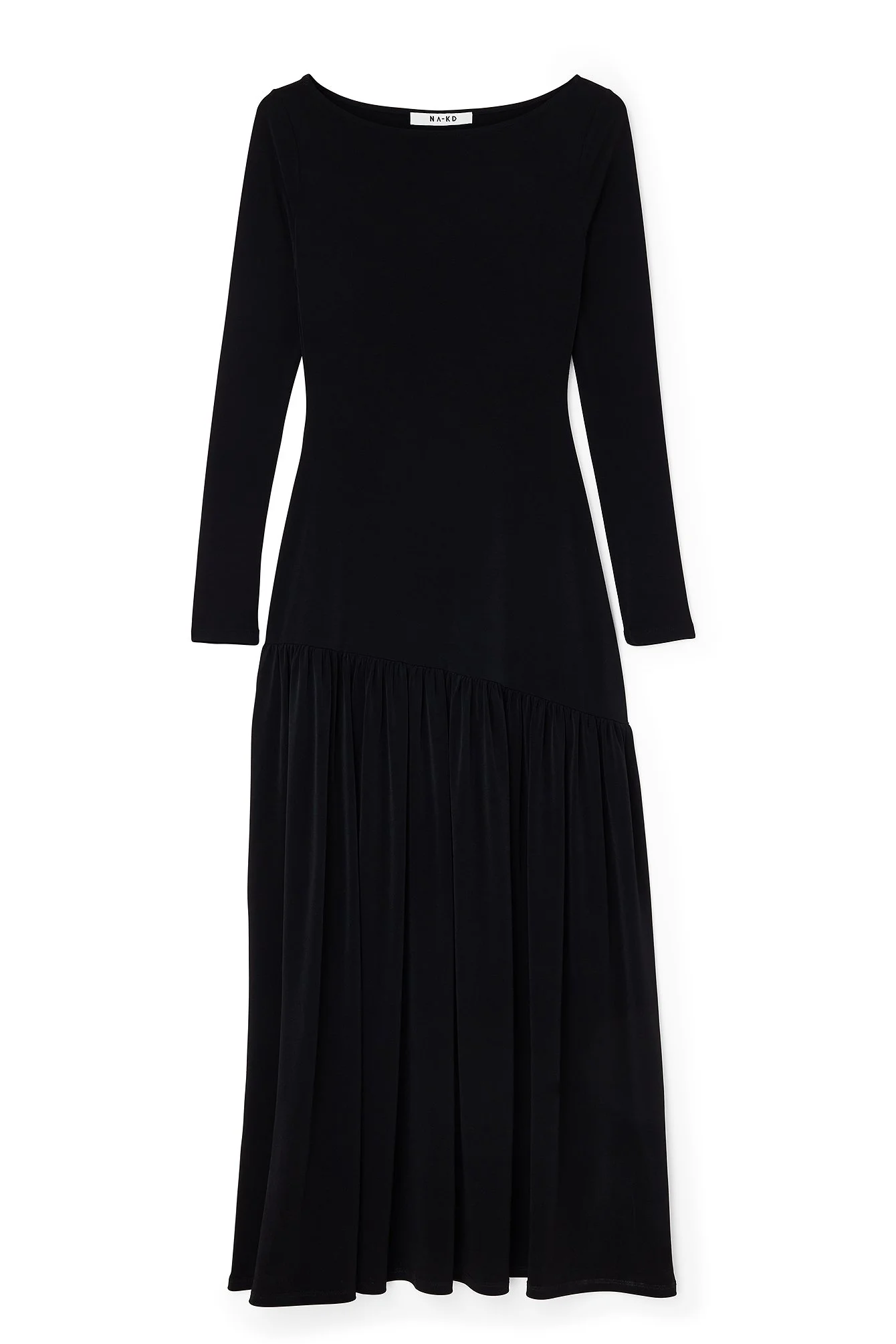 Langärmliges Jersey-Maxikleid mit Volantdetail