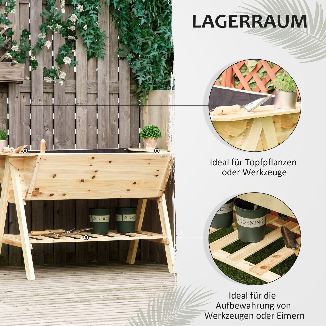 Outsunny Hochbeet Pflanzkasten Vliesstoff Tannenholz Natur