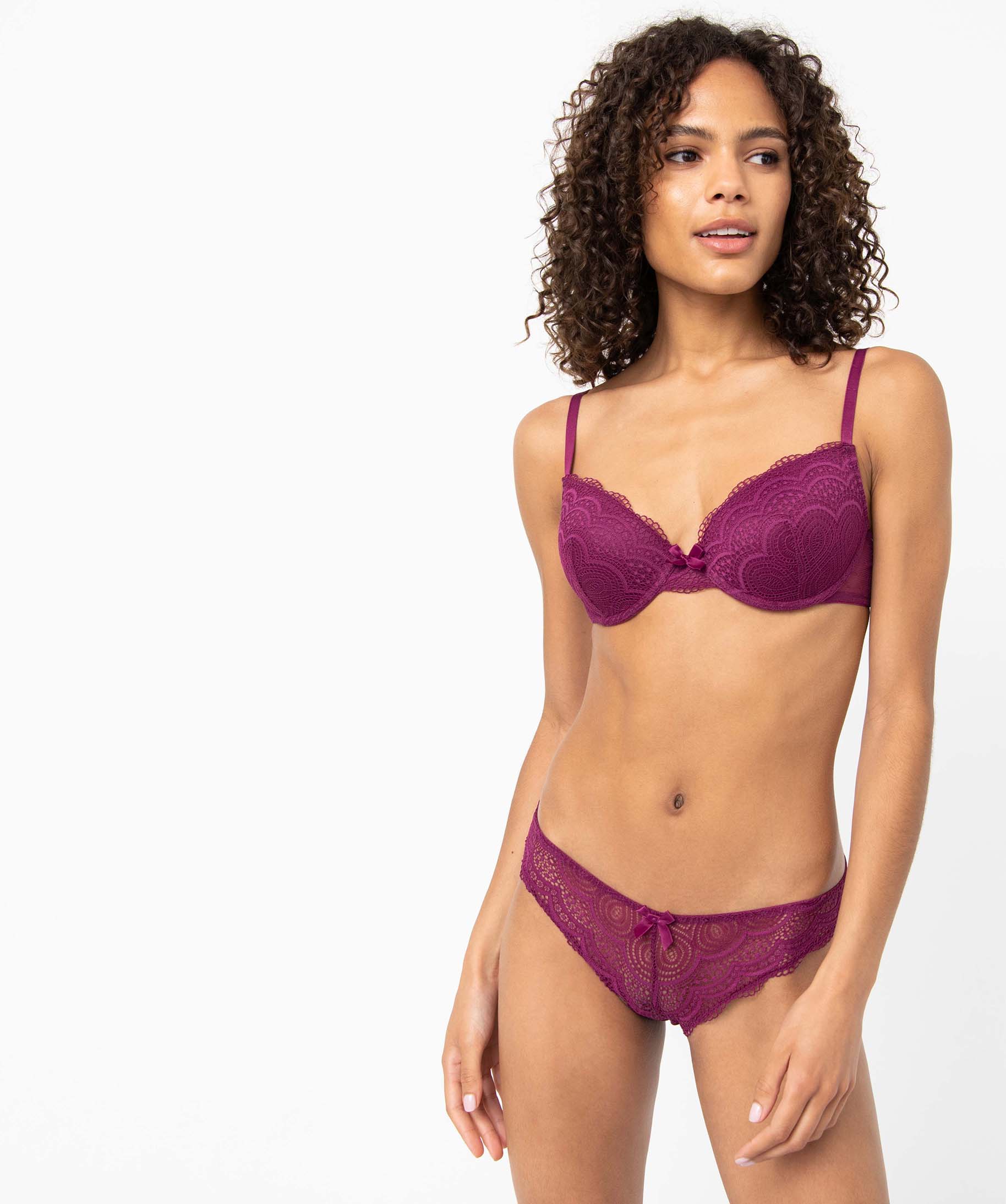 Culotte en dentelle et tulle femme (lot de 2) violet | GEMO