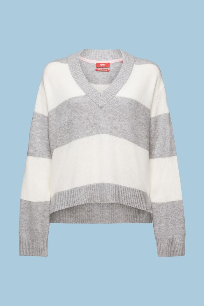 Kaschmirpullover mit Rugbystreifen und V-Ausschnitt