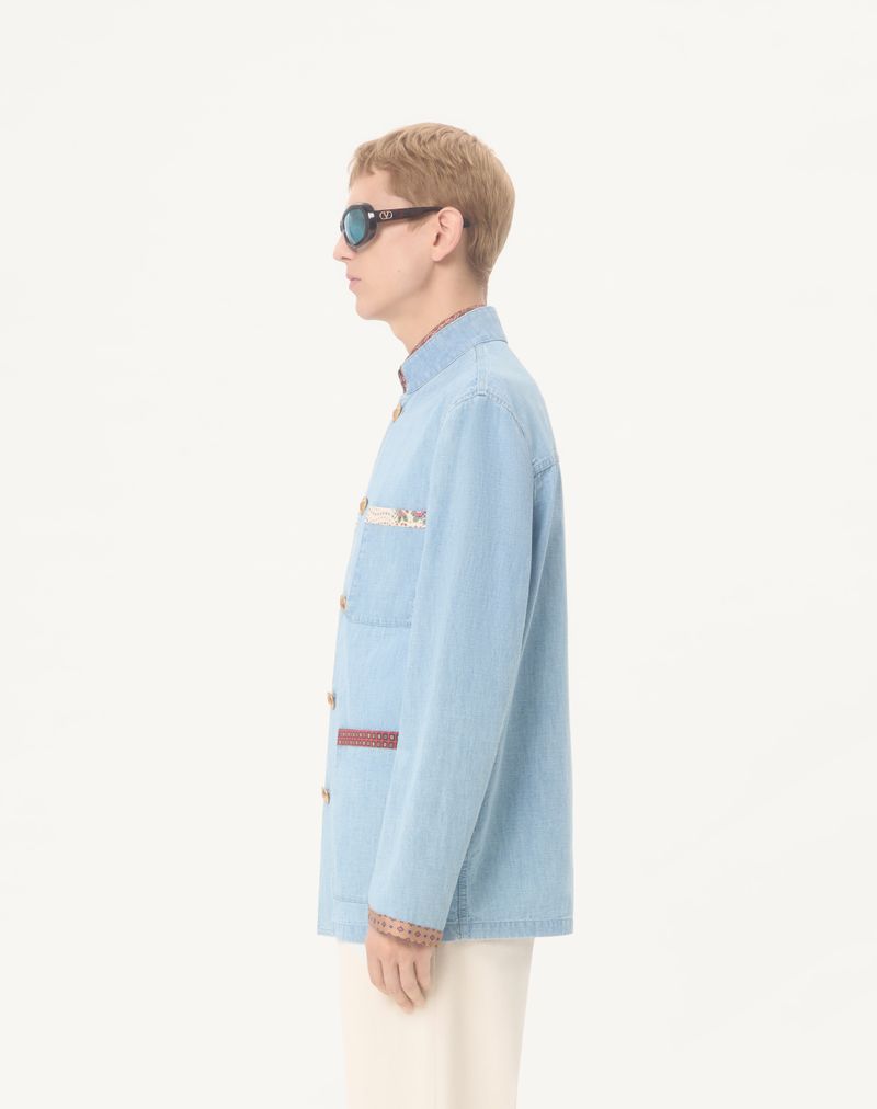 Jaqueta Safari Valentino em Denim com Bordas Estampadas