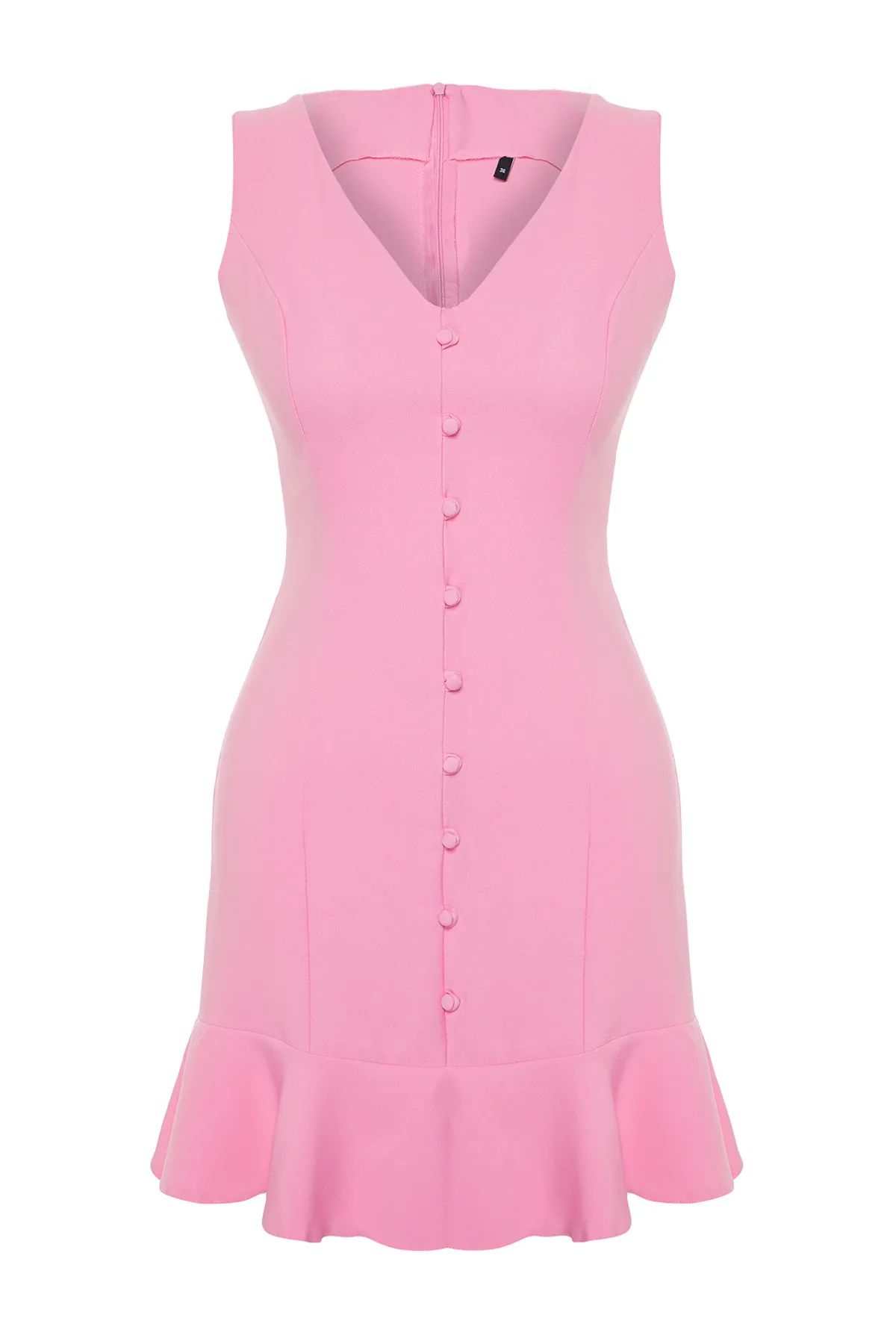 Trendyol Collection  Rosa gewebtes Minikleid in A-Linie/Glockenform mit Volants und Knöpfen TWOSS23EL02259