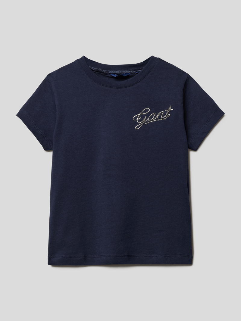 T-Shirt mit Label-Stitching in marineblau