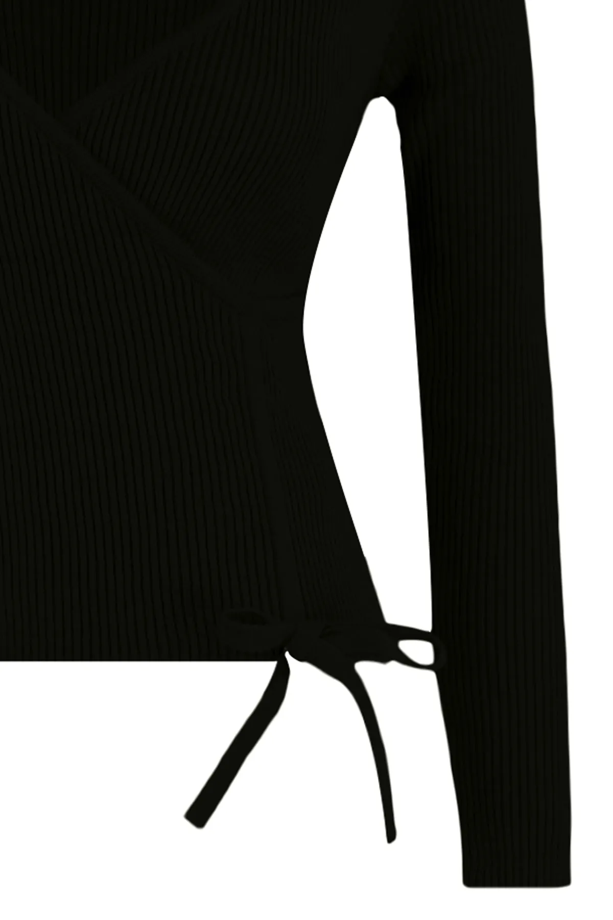 Trendyol Curve  Schwarzer Strickpullover mit V-Ausschnitt und Raffdetails