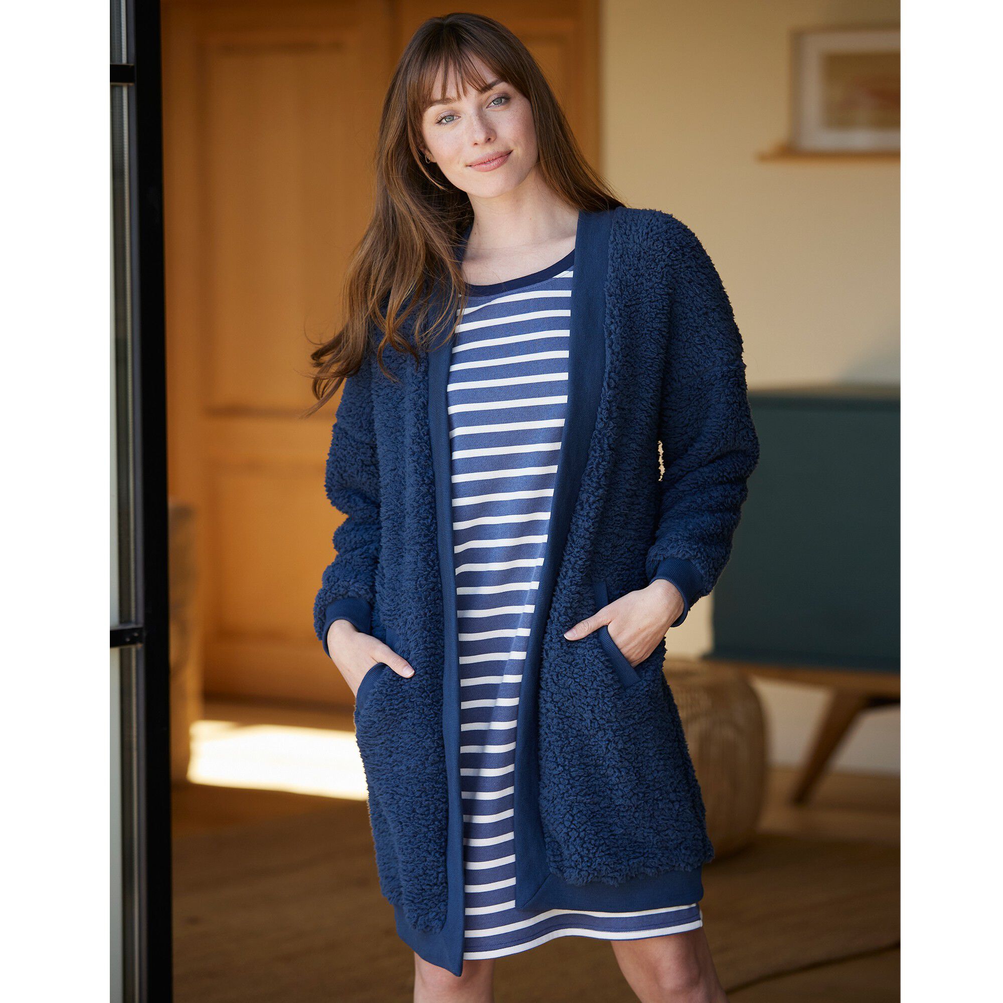 Gilet long d'intérieur maille bouclette
