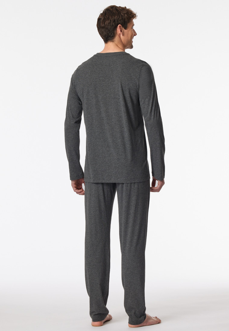 Schlafanzug Doppelripp lang Bündchen dunkelgrau meliert - Modern Nightwear