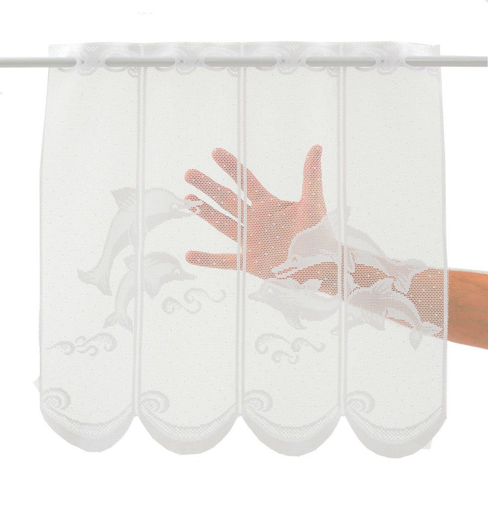Scheibengardine nach Maß Delfin, Gardinen Kranzusch, Stangendurchzug (1 St), transparent, Stablöcher, transparent, verschiedene Höhen, Breiten, Farben