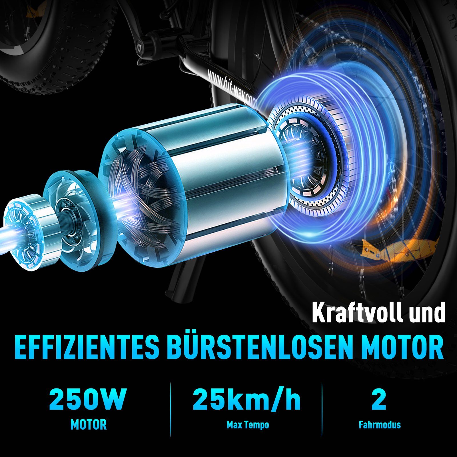 HITWAY E-Bike 26 Zoll x 4,0 fette Reifen MTB 48V 15 Ah Elektrofahrrad,Shimano, MTB, 7 Gang Shimano, Kettenschaltung, Heckmotor, für Damen und Herren 170 - 200 cm, mit Fahrradschloss und Pumpe