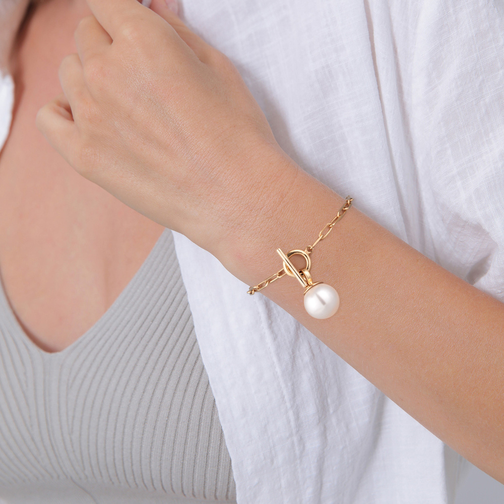 Elli Elli Bracelet Femmes maillons Basique  fermoir garrot avec perle synth. en argent Bracelet