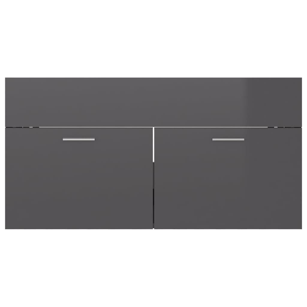vidaXL Badezimmerspiegelschrank Waschbeckenunterschrank mit Einbaubecken Hochglanz-Grau (1-St)