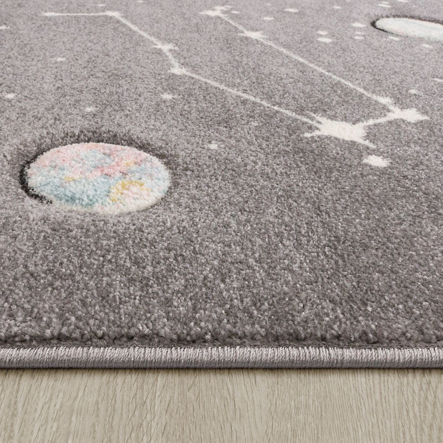 Kinderteppich Kinderteppich Spielteppich Mit Planeten Und Sternen, TT Home, rechteckig, Höhe: 17 mm