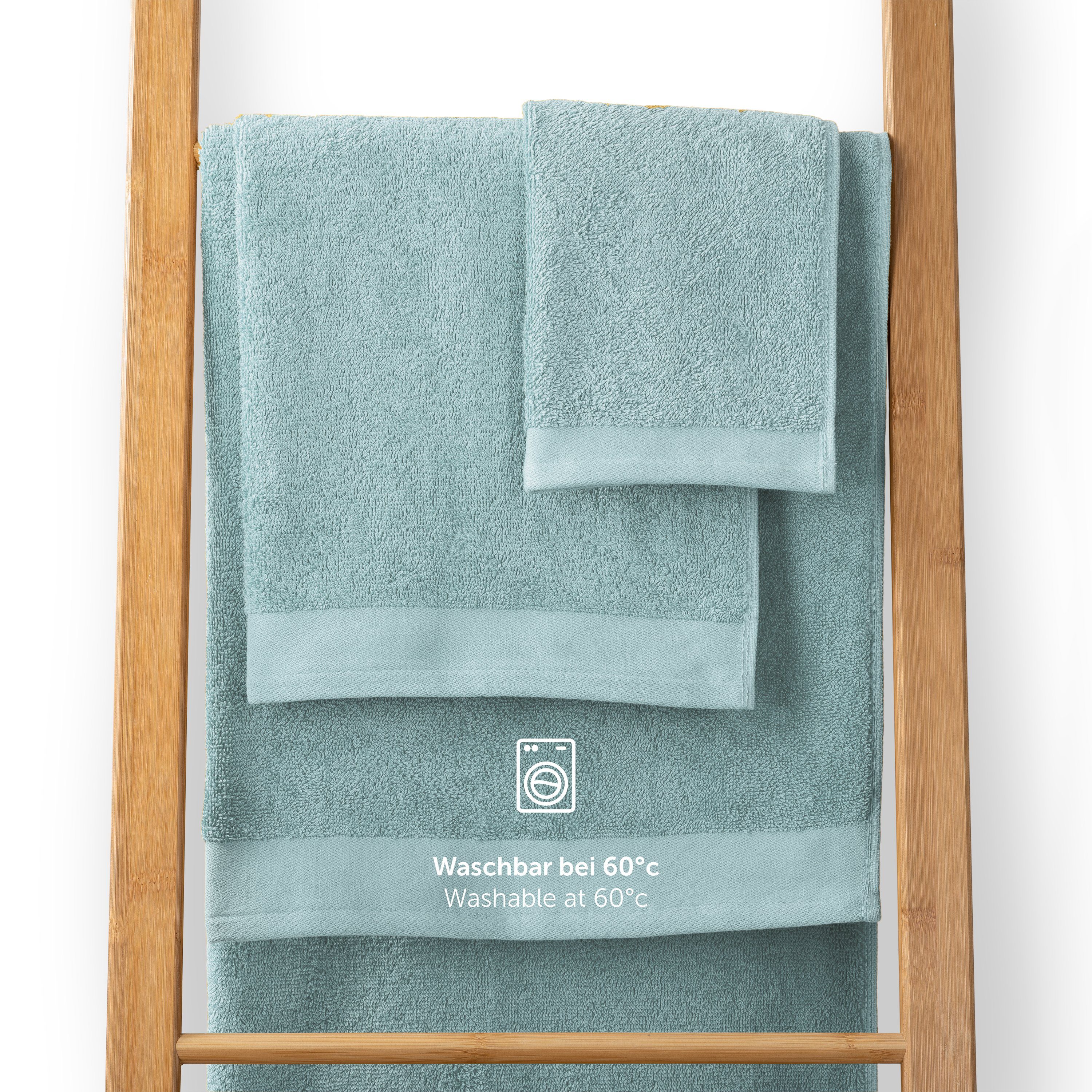 Blumtal Badetücher 2er Set Frottee Badetücher 70x140cm - weich und saugstark, Baumwolle (2-St), mit modischer Bordüre und praktischer Aufhängeschlaufe, 100% Baumwolle