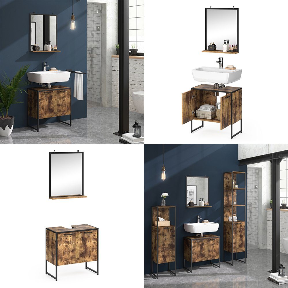 Vicco Badmöbel-Set Loft-Badezimmerset FYRK Vintage Set 5, (2-er Set, 2-St., 2-er Set)
