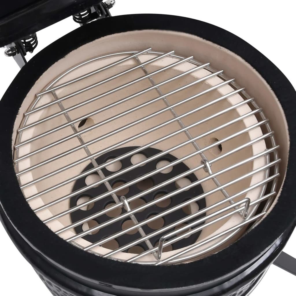 vidaXL Holzkohlegrill 2-in-1 Kamado-Grill Smoker Keramik 56 cm Schwarz