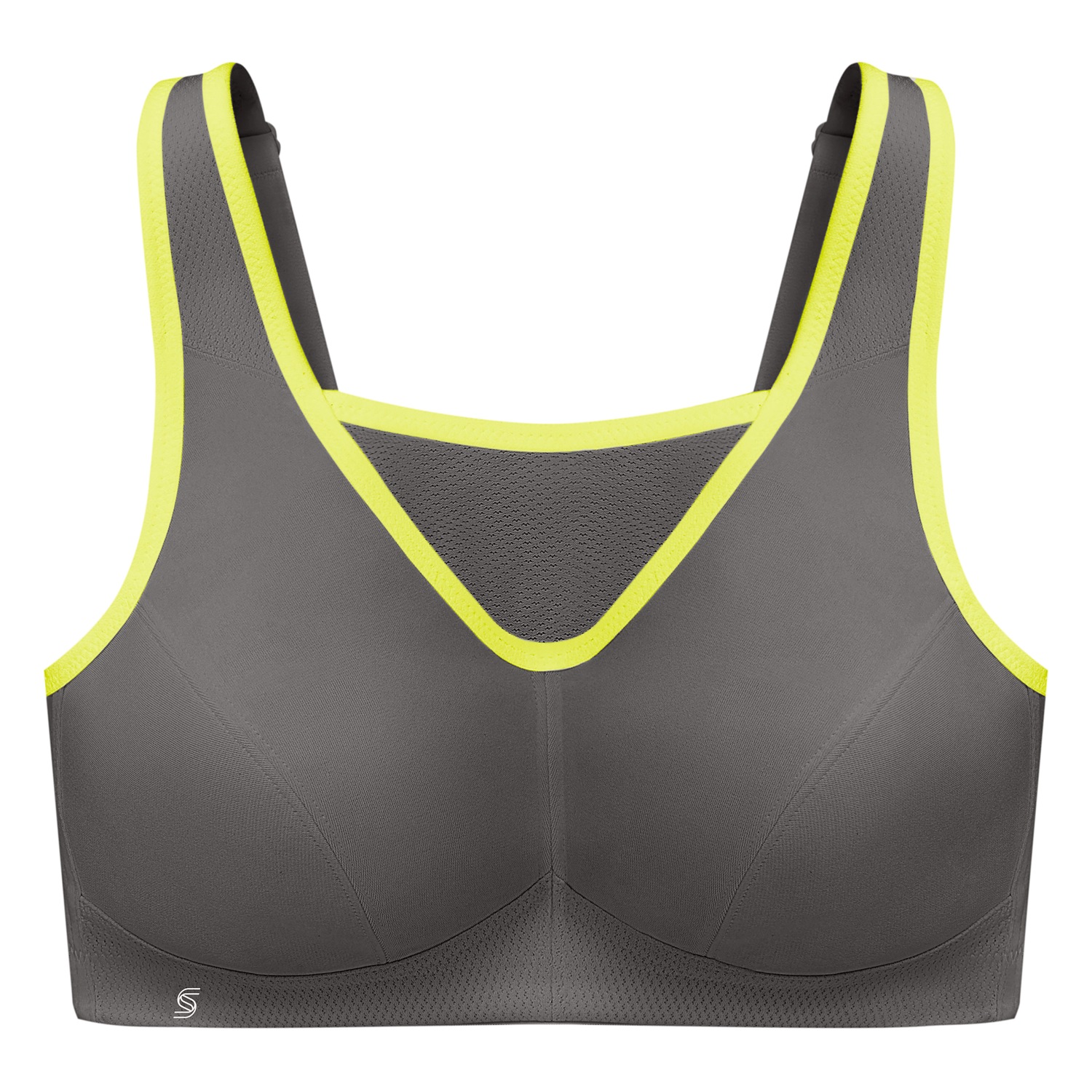 Sport-Bustier mit bestem Halt - Grau mit gelbem Besatz